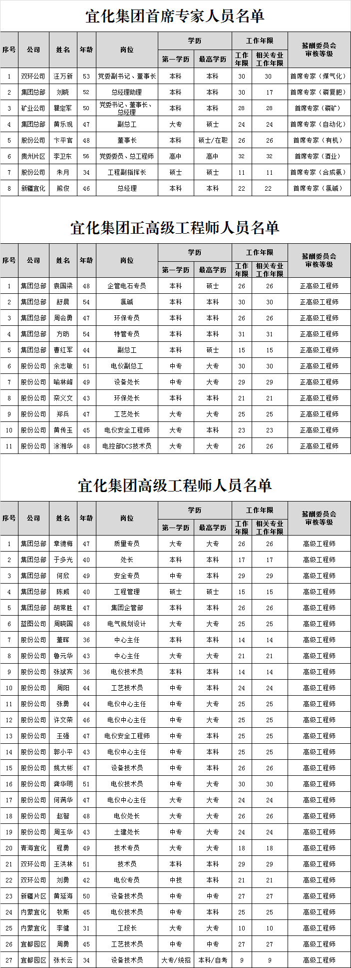 宜化集團首席專家、正高級工程師、高級工程師評審結果公示(圖1)